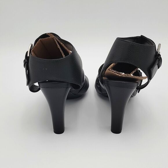 Banfi Zambrelli 7.5M Black Heels High 4in Leather Strappy Chunky Party Statement - Picture 3 of 10